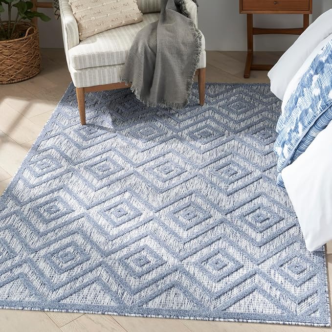 Nourison Home Versatile Denim Blue 6' x 9' Area Rug - Easy Clean, Non Shedding, Bed Room, Living Room, Dining Room, Kitchen (6' x 9')