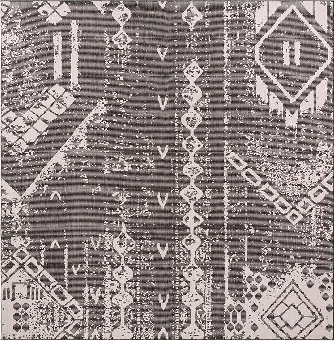Unique Loom Outdoor Bohemian Collection Area Rug - Anthro (13' Square, Charcoal Gray/ Ivory)