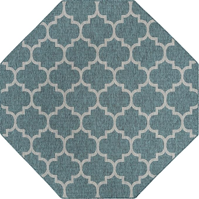 Unique Loom Outdoor Trellis Collection Area Rug (7' 10" Octagon, Teal/ Gray)