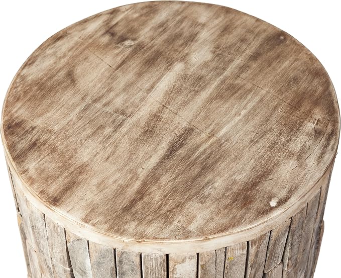 Balkene Home Patio Sense 62420 Elyse Round Rustic Garden Stool Wood Outdoor Seating & End Table Portable Adaptable Outdoor Furniture Ideal for Entertaining, Gardening & Decor - Seasoned Patina Finish