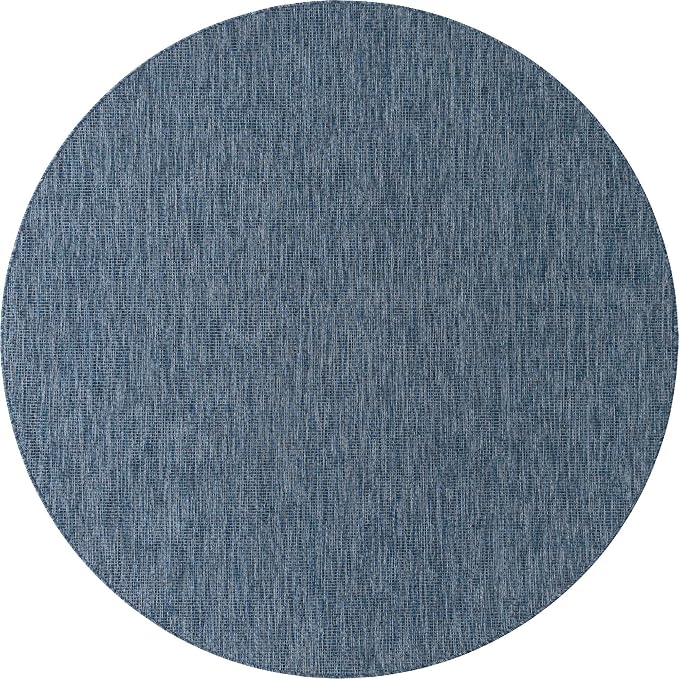 Unique Loom Collection Casual Transitional Solid Heathered Indoor/Outdoor Flatweave Area Rug (8' Round, Blue/Navy Blue)