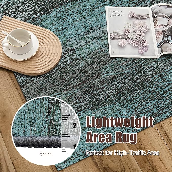 Washable Area Rug - 1/6 Thick - Stain & Water Resistant Non-Slip - Resistant Rug for Living Room, Bedroom, Nursery, Pet & Child Friendly, Vintage Charm Area Rugs (Green, 2'6'' x 8')