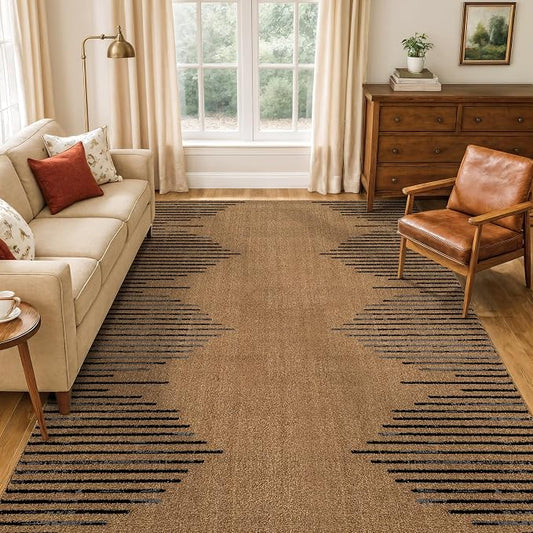 Rugshop Bohemian Stripe Stain Resistant High Traffic Area Rug Jute 5' x 7' | High Traffic,Fade Resistant, Living Room, Bedroom, Dining Room, Home Office, Kitchen, Entryway, Hallway, Nursery,Basement