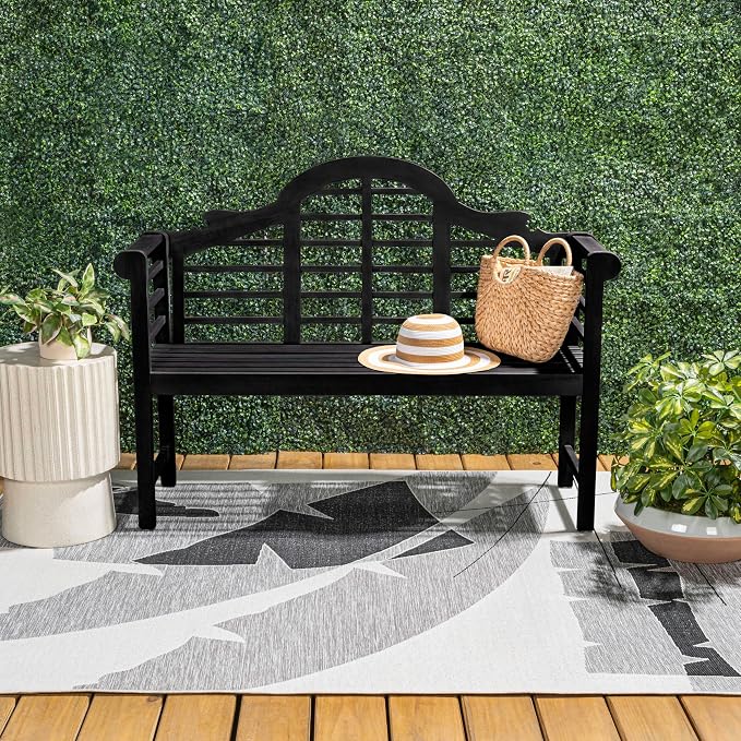 JONATHAN Y Lutyens 51" Acacia Wood Outdoor Bench, 2-Person Garden Bench with Arched Slatted Back and Armrests for Patio, Porch, Backyard, 600 lbs Capacity, Black Finish BNH103C