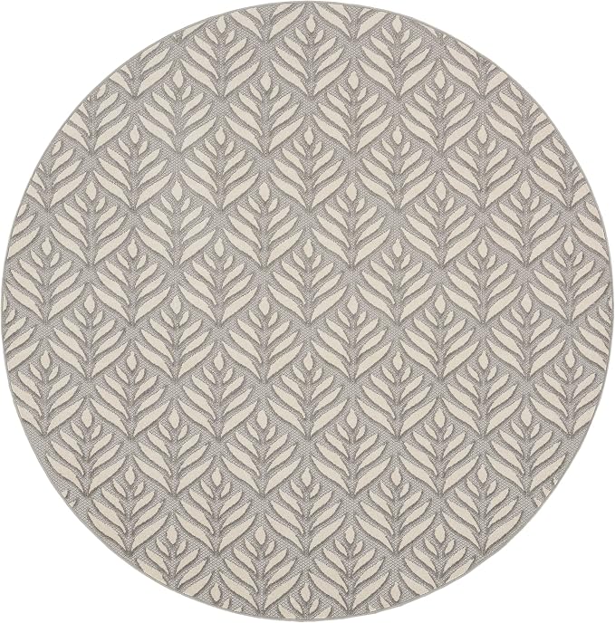Nourison Home Aloha Indoor/Outdoor Grey 7’10” x Round Area Rug, Easy Cleaning, Non Shedding, Bed Room, Living Room, Dining Room, Backyard, Deck, Patio (8 Round)