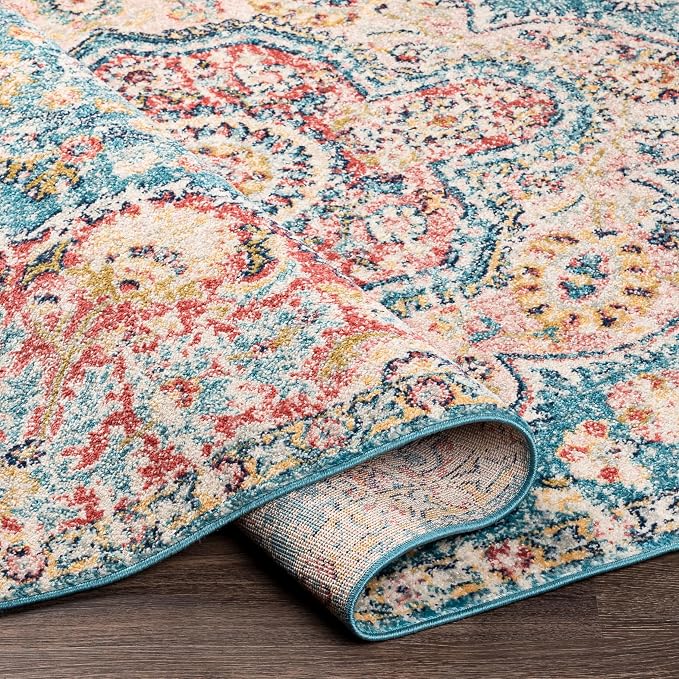 Livabliss Area Rugs - 3x7 Romaine Vintage Boho Navy Sky Blue Rose Runner Area Rug for Living Room Bedroom - Floral Medallion Stain Resistant Carpet for Kitchen, Nursery, Office (2'7" x 7'6", Runner)