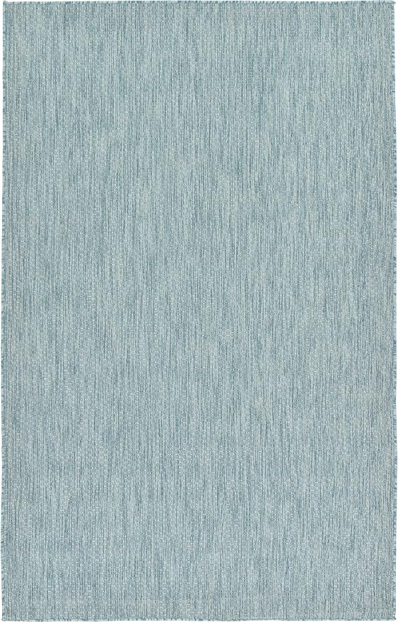 Unique Loom Collection Casual Transitional Solid Heathered Indoor/Outdoor Flatweave Area Rug (5' 3" x 8' Rectangle, Aquamarine/Ivory)