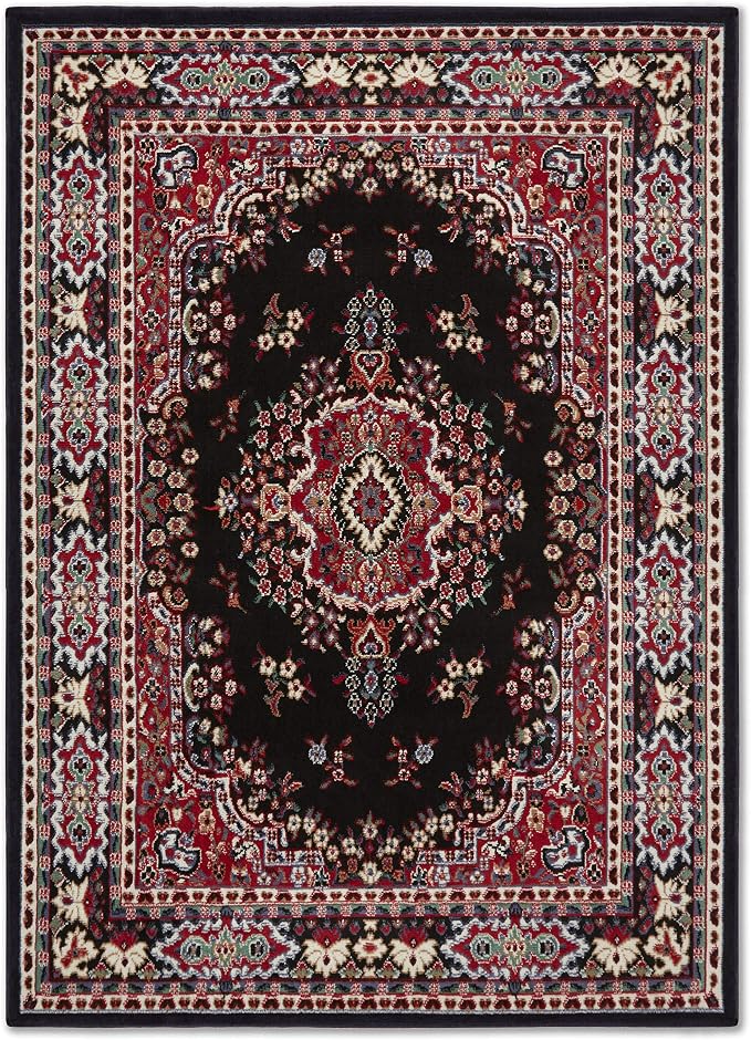 Home Dynamix Premium Sakarya Traditional Medallion Border Area Rug, Black, 21"x35" Rectangle