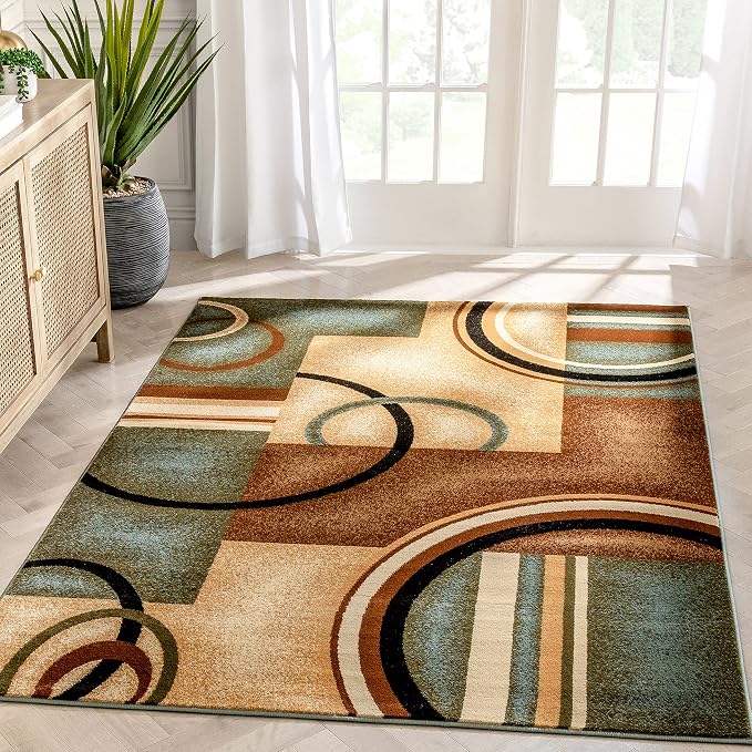Well Woven Barclay Arcs & Shapes Light Blue Modern Geometric Area Rug 6'7'' X 9'6''
