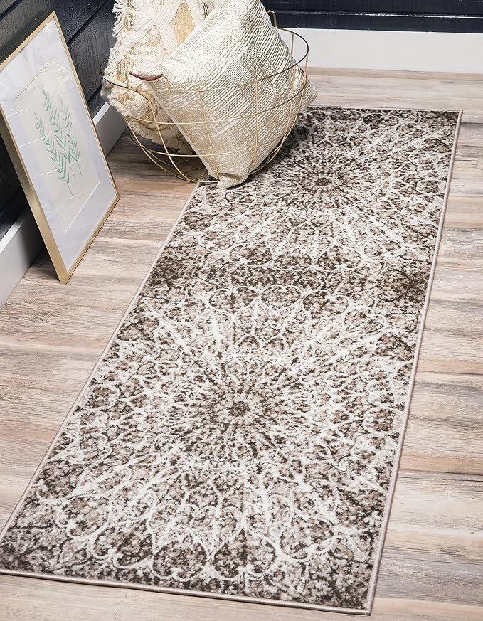 Unique Loom Sofia Collection Area Rug - Grace (3' 3" x 16' 5" Runner, Brown/ Ivory)