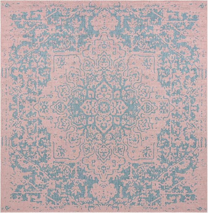 Unique Loom Jill Zarin Jill Zarin Outdoor Collection Area Rug - Dubai (13' Square, Pink and Aqua/Light Blue)