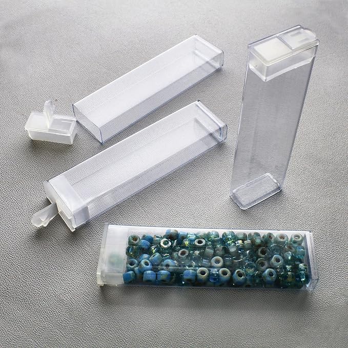 The Beadsmith Clear Plastic Boxes - Rectangle with a Flip Top Cap - 7/16” x 1” x 3” - Use for Beads, Bath Salts, Wedding & Party Favors, Home or Office Storage - Bag of 100