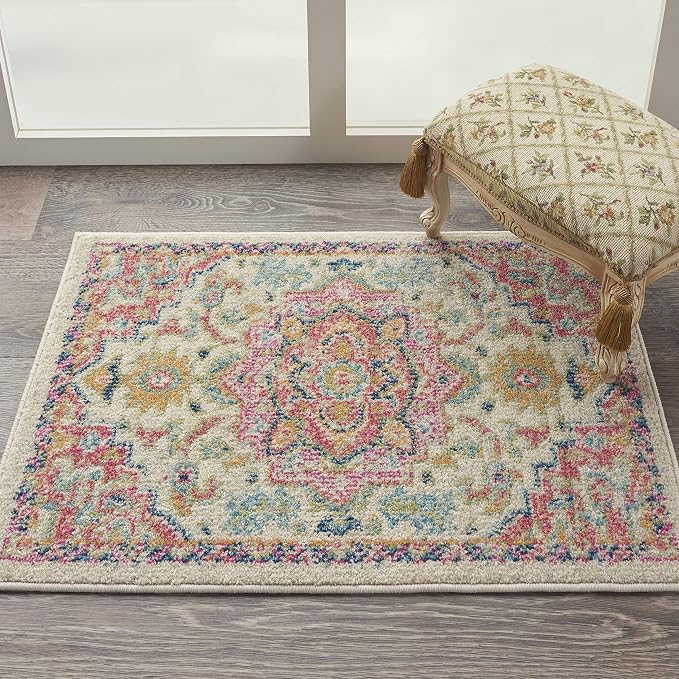 Nourison Home Passion Ivory Pink 1'10" x 2'10" Area Rug - Easy Clean, Non Shedding, Bed Room, Living Room, Dining Room, Kitchen (2' x 3')