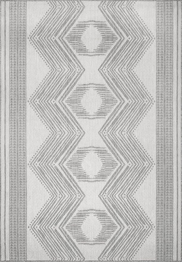 Nuloom Ranya Light Grey/Ivory, 3'6" x 5', Tribal Geometric, Soft and Cozy, High Traffic, Stain Resistant, Easy Clean, Durable Area Rug for Indoor/Outdoor Patio, Deck, Porch, Garden, Courtyard