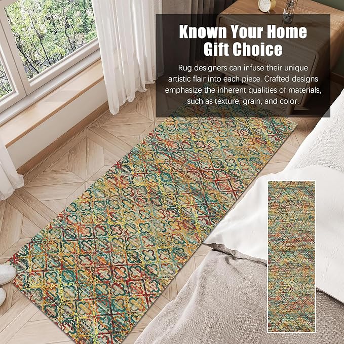 Washable Area Rugs, 2'6'' x 8' - 1/6 Thick - Stain & Water Resistant Non-Slip - Perfect Resistant Rug for Living Room, Bedroom, Nursery, Pet & Child Friendly, Vibrant Colors Rugs, Multicolor