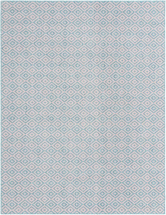 Unique Loom Jill Zarin Jill Zarin Outdoor Collection Area Rug - Costa Rica (7' 10" x 10' Rectangle, Pink and Aqua/Light Blue)