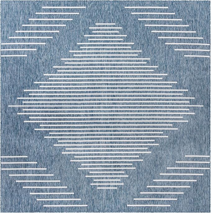 Unique Loom Outdoor Modern Collection Area Rug - Tambor (10' 8" Square Blue/Ivory)