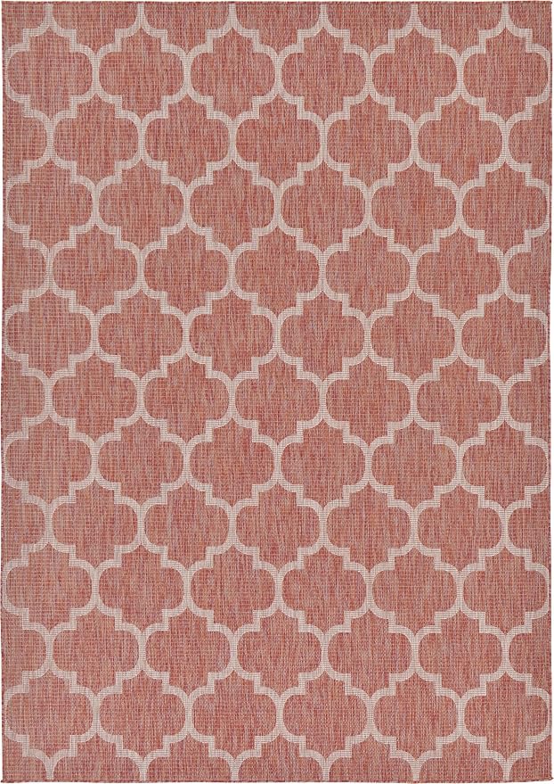 Unique Loom Outdoor Trellis Collection Area Rug (8' x 11' 4" Rectangle, Rust Red/ Ivory)
