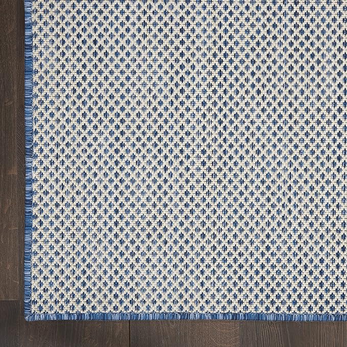 Nourison Home Courtyard Ivory Blue 8' x 10' Area Rug - Easy Clean, Non Shedding, Bed Room, Living Room, Dining Room, Kitchen (8' x 10')