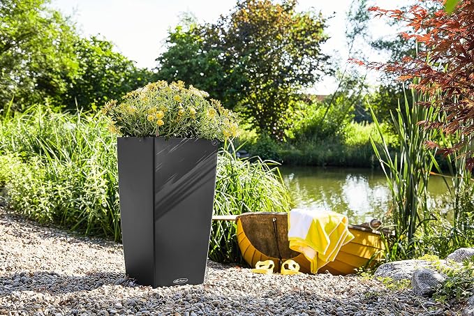 Lechuza CUBICO Color 40 Slate, Self-Watering Tall Planter, H29.5 L15.7 W15.7 in