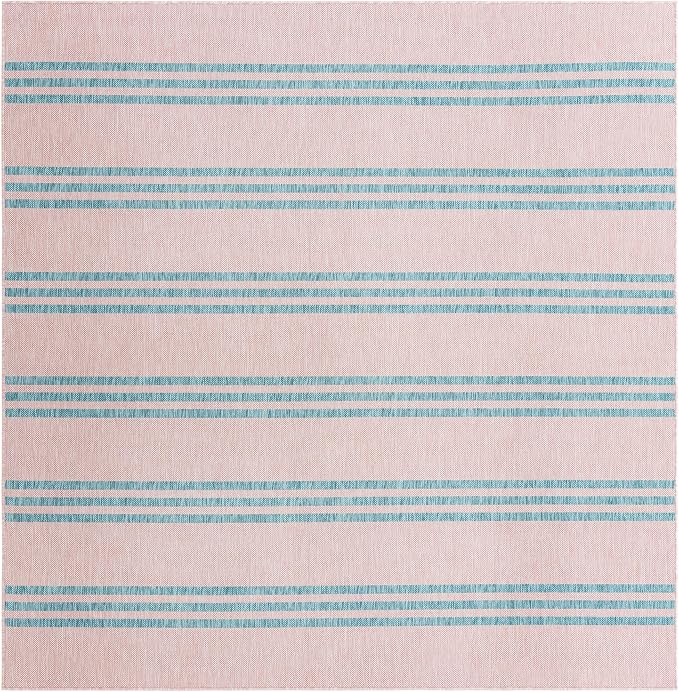 Jill Zarin Jill Zarin Outdoor Collection Area Rug - Anguilla (7' 10" Square, Pink and Aqua/ Blue)