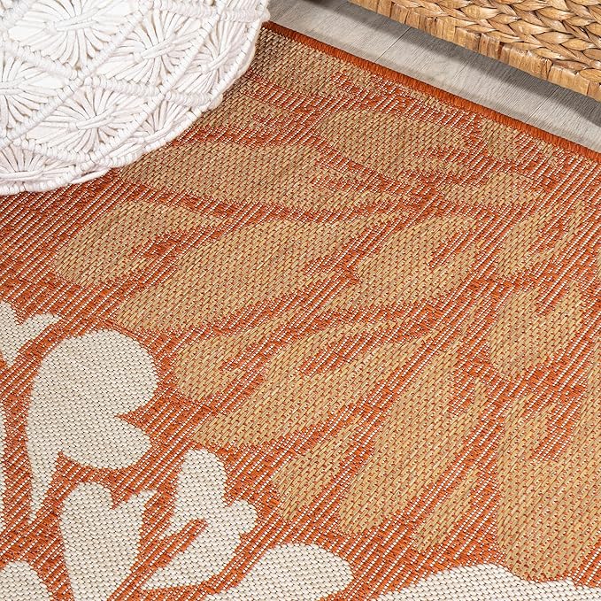 JONATHAN Y Floral Textured Weave Indoor Outdoor Round Area Rug 5 Ft Orange/Cream, Zinnia Modern for Backyard, Patio, Porch, Easy-Cleaning, High Traffic, Pet-Friendly, Non-Shedding (SMB110E-5R)