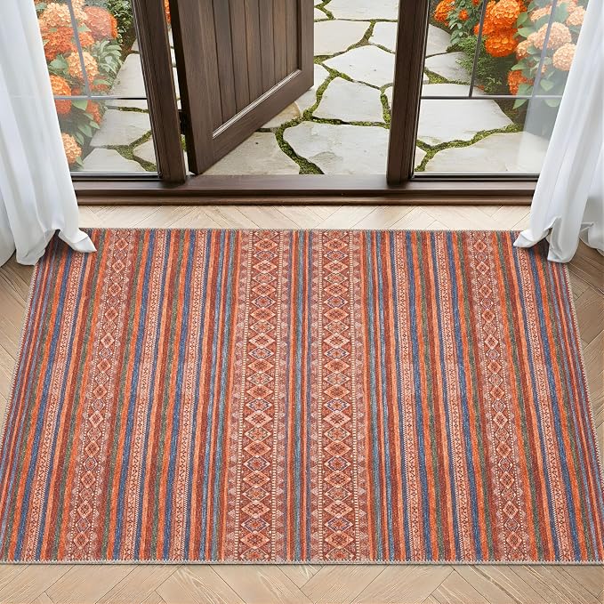Sacred Artisans Boho 2x3 Rug for Entryway, Kitchen, Bathroom and Indoor Entrance | Washable, Non Slip, Pet Friendly and Low Pile (Kilim, 2' x 3')