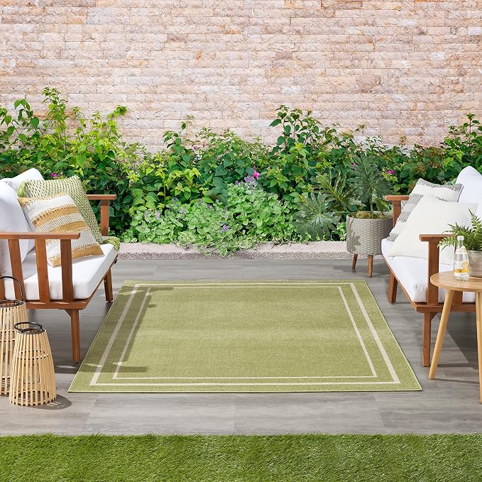 Nourison Home Nourison Essentials Green Ivory 5' x 7' Area Rug - Easy Clean, Non Shedding, Bed Room, Living Room, Dining Room, Kitchen (5' x 7')