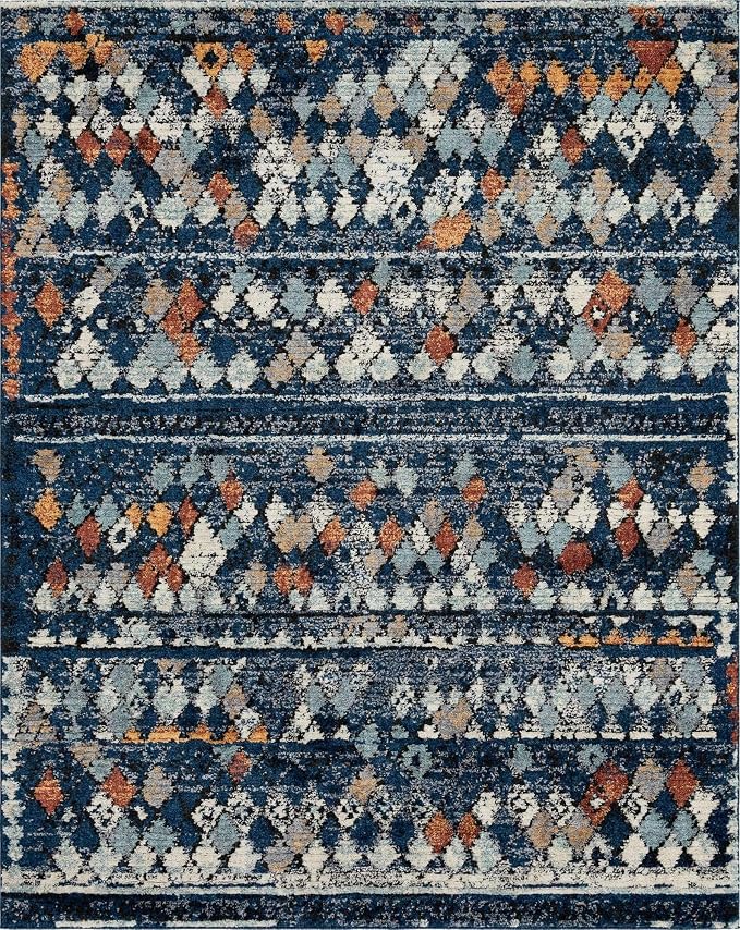 Unique Loom Morocco Collection Abstract Border, Diamond, Bohemian Area Rug (8' 0 x 10' 0 Rectangular, Navy Blue/Black)