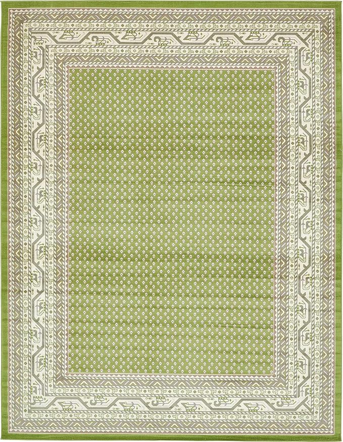 Unique Loom Williamsburg Collection Traditional Border with Dotted Center Area Rug, Rectangular 10' 0" x 13' 1", Green/Beige