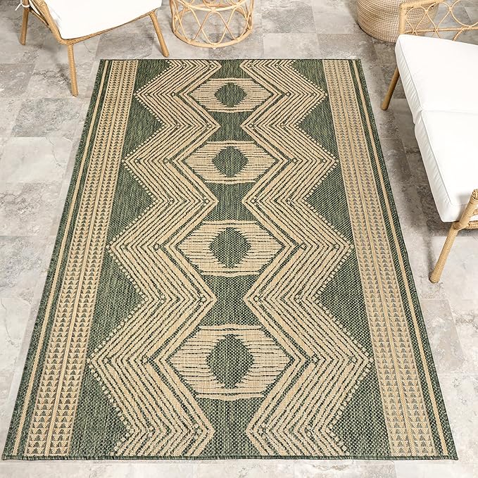 nuLOOM Ranya Green Geometric Indoor/Outdoor Area Rug, 10' x 14'