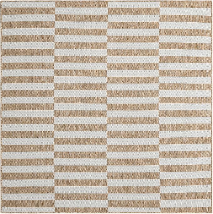 Unique Loom Outdoor Striped Collection Area Rug - Striped (6' 1" Square Taupe/Ivory)