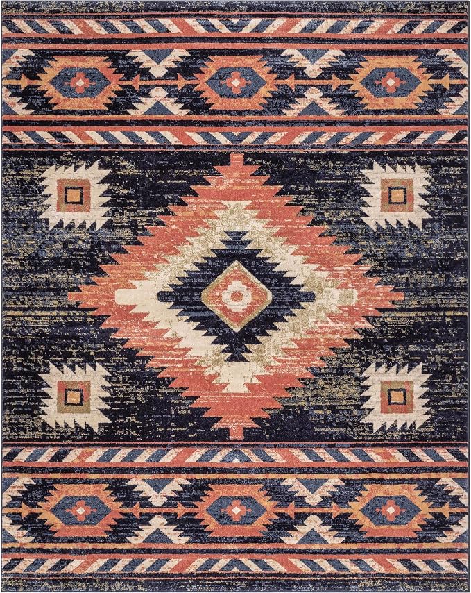 Well Woven Tulsa Lea Blue Traditional Southwestern Tribal 5x7 (5'3" x 7'3") Area Rug
