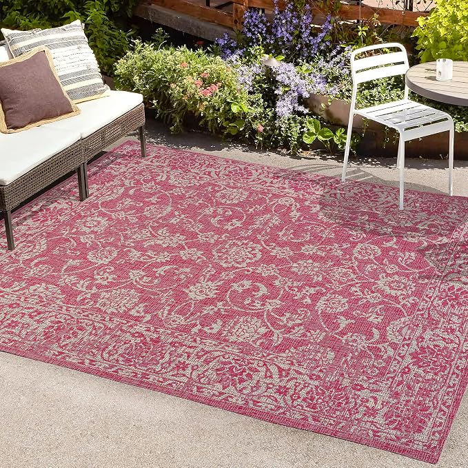 JONATHAN Y Weave Floral Indoor Outdoor Area Rug 4X6 Fuchsia/Light Gray, Tela Bohemian Textured for Backyard, Patio, Porch, Easy-Cleaning, High Traffic, Pet-Friendly, Non-Shedding (SMB100G-4)