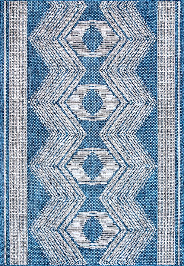 Nuloom Ranya Blue/Ivory, 3'6" x 5', Tribal Geometric, Soft and Cozy, High Traffic, Stain Resistant, Easy Clean, Durable Area Rug for Indoor/Outdoor Patio, Deck, Porch, Garden, Courtyard