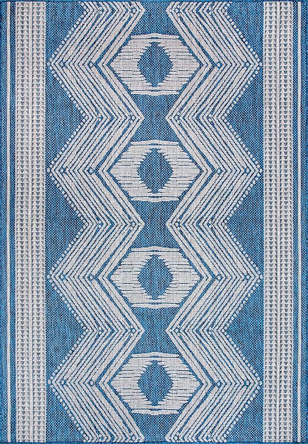 Nuloom Ranya Blue/Ivory, 2' x 3', Tribal Geometric, Soft and Cozy, High Traffic, Stain Resistant, Easy Clean, Durable Area Rug for Indoor/Outdoor Patio, Deck, Porch, Garden, Courtyard