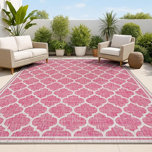 JONATHAN Y Moroccan Trellis Indoor Outdoor Area Rug 9X12 Fuchsia/Light Gray, Trebol Textured Weave for Backyard, Patio, Porch, Easy-Cleaning, High Traffic, Pet-Friendly, Non-Shedding (SMB109H-9)