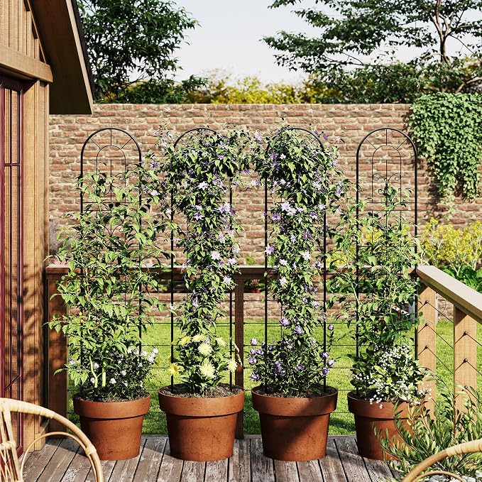 Garvee 55"x11" Metal Garden Trellis Panel (2-Pack), Black Rustproof Narrow Plant Support for Climbing Roses, Vines, Vegetables, Indoor & Outdoor Decorative Fence