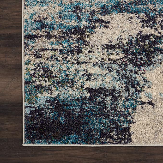 Nourison Home Celestial Modern Abstract Ivory/Teal Blue 10' x 14' Area Rug, Easy Clean, Non Shedding, Bed Room, Living Room, Dining Room, Kitchen (10x14)