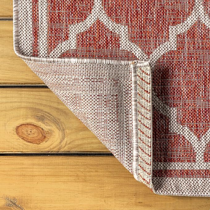 JONATHAN Y Moroccan Trellis Indoor Outdoor Area Rug 6X9 Red/Beige, Trebol Textured Weave for Backyard, Patio, Porch, Easy-Cleaning, High Traffic, Pet-Friendly, Non-Shedding (SMB109C-6)
