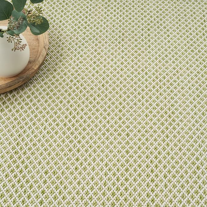 Nourison Home Courtyard Ivory Green 6' x 9' Area Rug - Easy Clean, Non Shedding, Bed Room, Living Room, Dining Room, Kitchen (6' x 9')