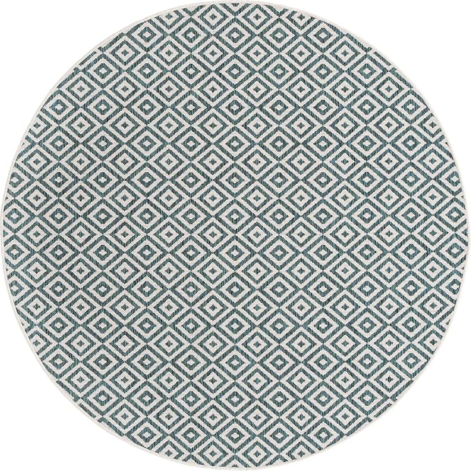 Unique Loom Jill Zarin Outdoor Collection Area Rug - Costa Rica (6' 7'' Round, Teal/ Ivory)