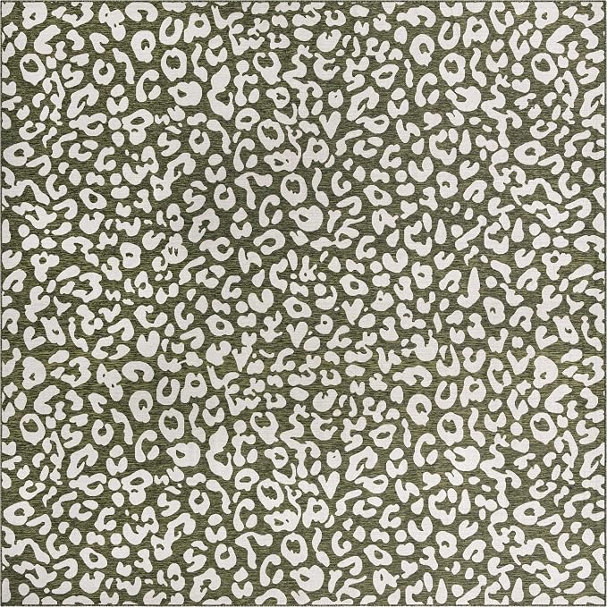 Unique Loom Outdoor Safari Collection Area Rug - Leopard (13' Square, Green/ Ivory)