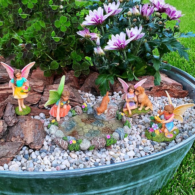 Mood Lab Fairy Garden Decor Figurines - Decorative Resin Pond Statues (5 Pieces) for Indoor & Outdoor Decor