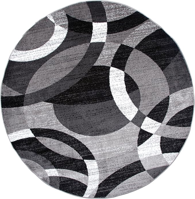Rugshop Abstract Circles Contemporary High Traffic Round Rug Gray 6'6" | Round, Living Room, Bedroom, Dining Room, Home Office, Kitchen, Entryway, Hallway, Nursery, Kids Room, Guest Room