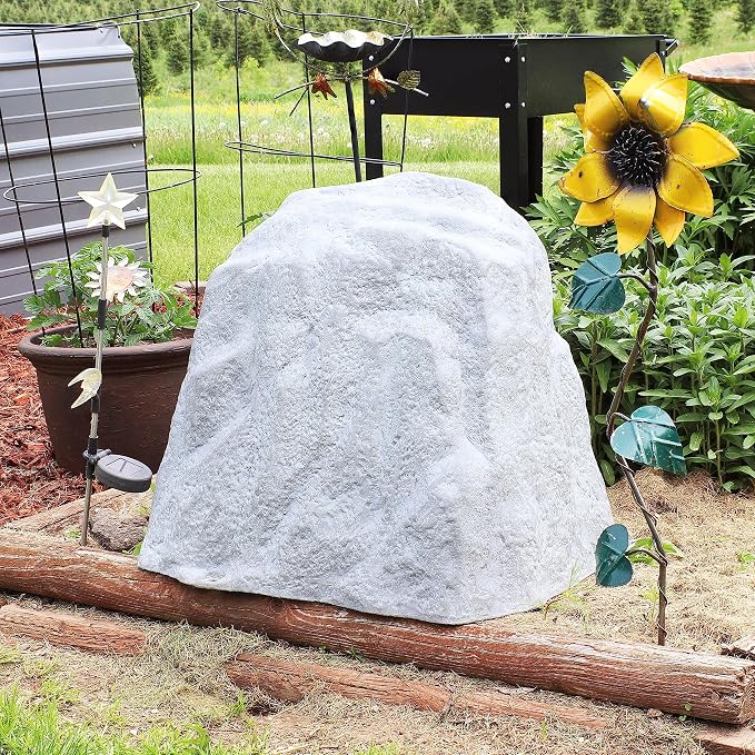 Sunnydaze 21.5” H Large Faux Landscape Rock Cover - Lightweight Polyresin Fake Rock Well Pump Cover for Outside – Realistic Natural Texture – Gray