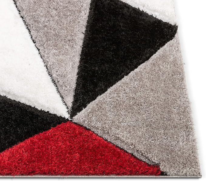Well Woven Walker Red Triangle Boxes Thick Soft Plush 3D Textured Shag Runner Rug (2'7" x 9'10")