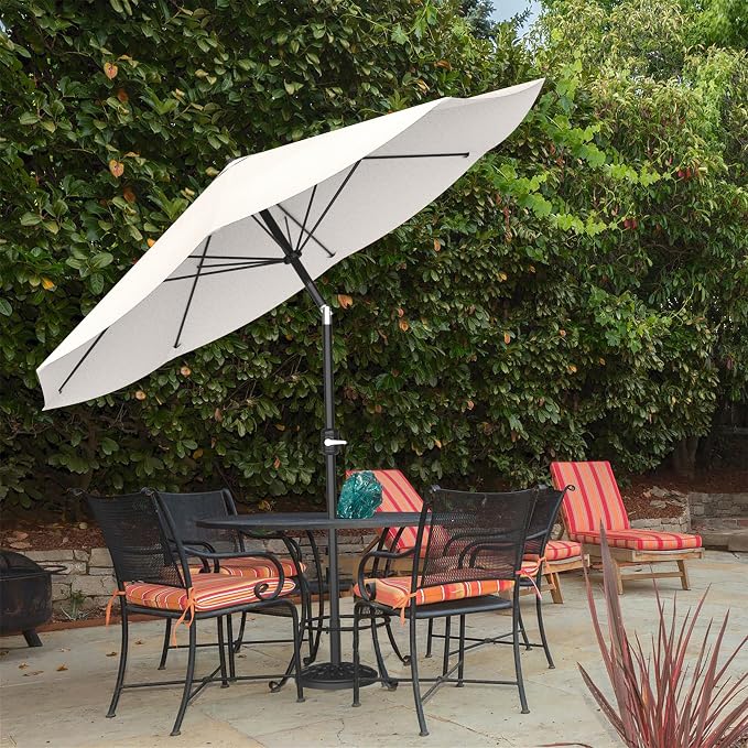 Pure Garden Patio Umbrella with Auto Tilt - 10ft Easy Crank Outdoor Umbrella with Vented Canopy for Deck, Balcony, Porch, Backyard, or Pool (Tan)