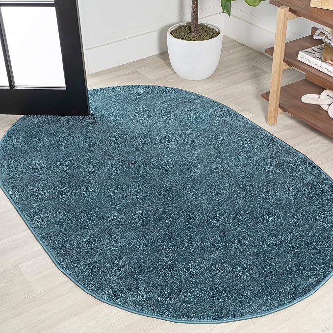 JONATHAN Y Haze Solid Low-Pile Turquoise 4x6 Oval Indoor Area Rug, Coastal,Bohemian,Minimalist,Classic, Easy-Cleaning for Living Room,Bedroom,Kitchen,Pet Friendly,Non-Shedding (SEU100H-4OV)