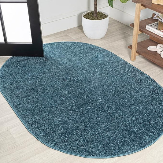 JONATHAN Y Haze Solid Low-Pile Turquoise 4x6 Oval Indoor Area Rug, Coastal,Bohemian,Minimalist,Classic, Easy-Cleaning for Living Room,Bedroom,Kitchen,Pet Friendly,Non-Shedding (SEU100H-4OV)